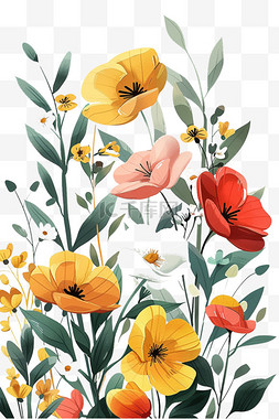 手绘图片_免抠水彩花朵黄色红色元素