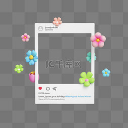 拍立得mini90图片_3D立体ins拍立得花朵边框设计图
