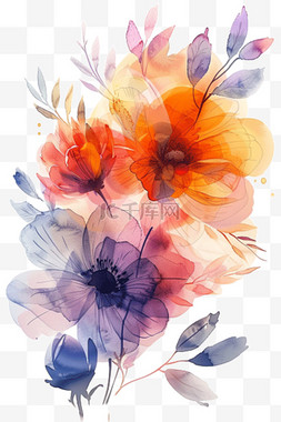 橙色花朵手绘图片_花朵插画手绘水彩免抠元素