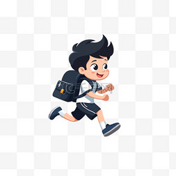 黑色的短袖图片_卡通手绘可爱男孩书包奔跑元素