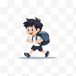 黑色的短袖图片_可爱男孩书包奔跑手绘元素卡通