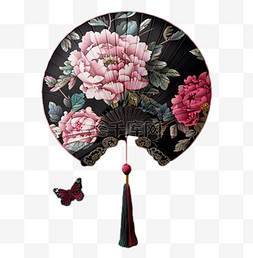 传统刺绣图片_古风中式传统工艺品牡丹花团扇扇