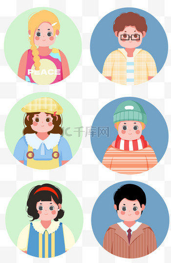 男生女生UI头像卡通可爱PNG素材