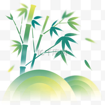 绿色春天清明节手绘弥散风竹子竹叶png图片