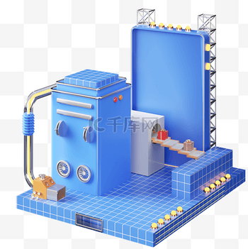 C4D立体3D橙色卡通立体工厂免抠模型