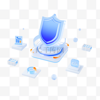 C4D企业宣传商务B端工厂盾牌3D立体安全微软风元素
