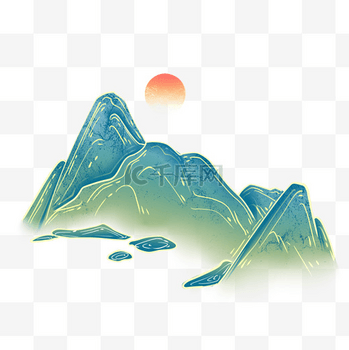 中国风国潮山水风景PNG素材