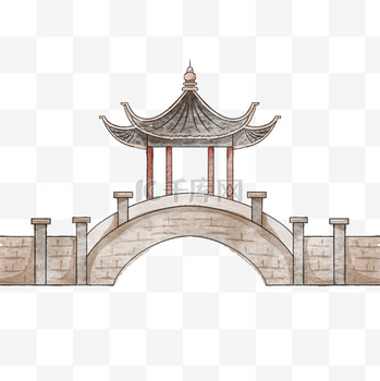 中秋国庆中式中国风水墨房檐建筑月亮桥梁素材