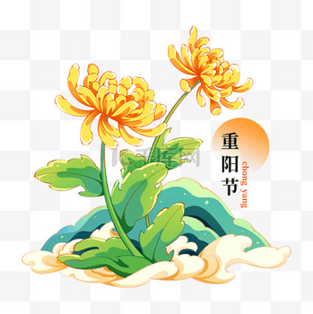 重阳节重阳登高菊花插画素材