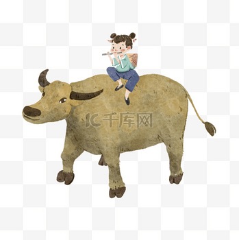 清明牧童骑耕牛吹笛子设计