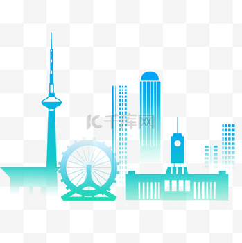 点状城市天津建筑剪影png图片