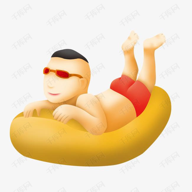 卡通手绘夏天游泳的小男孩