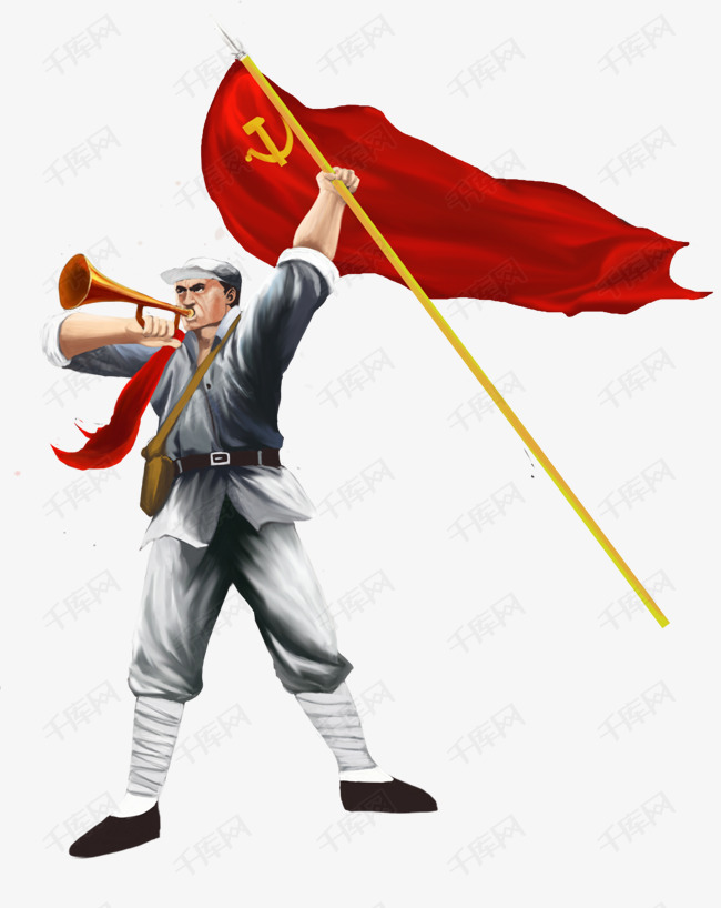 革命红军党旗插画的素材免抠                                中国