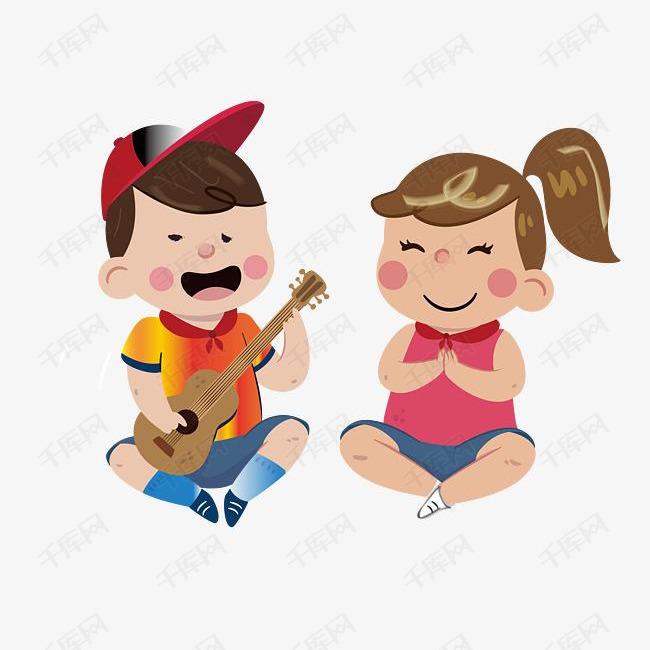 可爱快乐坐着唱歌的小孩