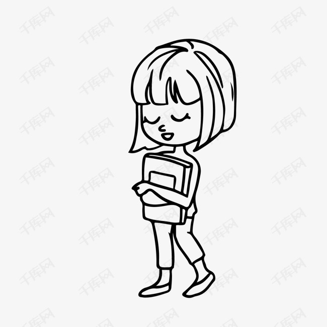 画黑色女学生的素材免抠女学生矢量图黑色女孩简笔画卡通抱着书的女孩