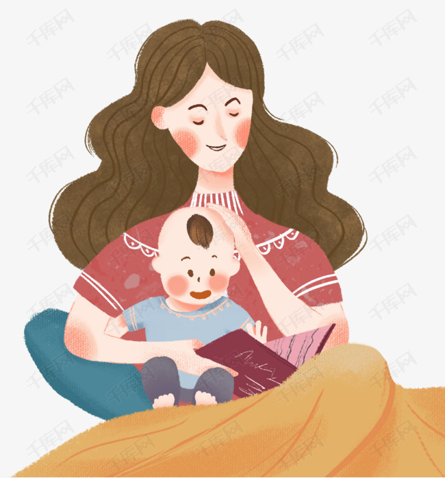 手绘卡通装饰插图母亲节妈妈与孩子亲子时光