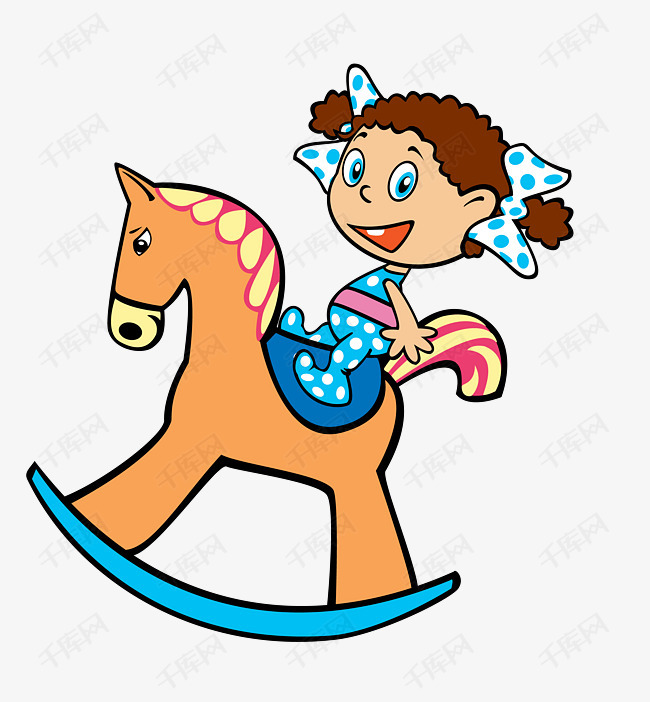 六一儿童节卡通骑木马的小女孩