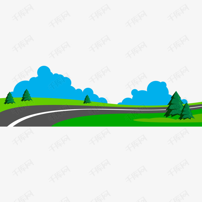卡通风景设计矢量图的素材免抠马路公路风景设计卡通矢量图自驾游