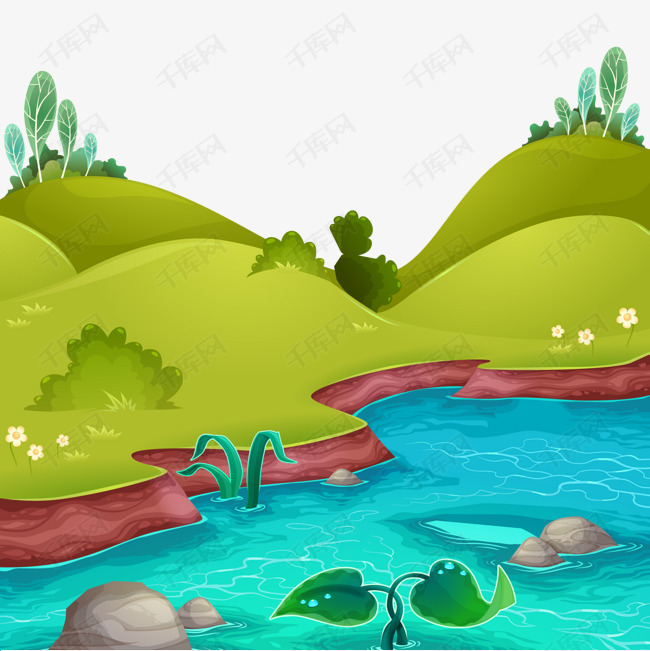 河流草地png下载的素材免抠风景河流草地矢量图卡通插图创意卡通