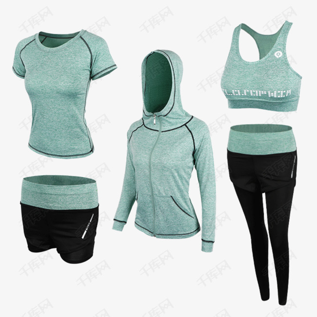 绿色女士运动服装的素材免抠运动服卡通手绘装饰图女士服装上衣半袖