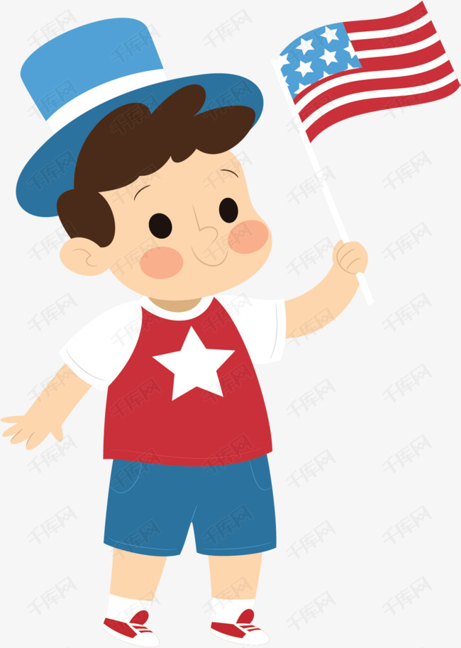 拿着美国国旗的小人的素材免抠矢量png卡通小人美国美国国旗独立日