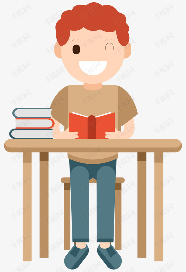 努力学习的学生卡通图