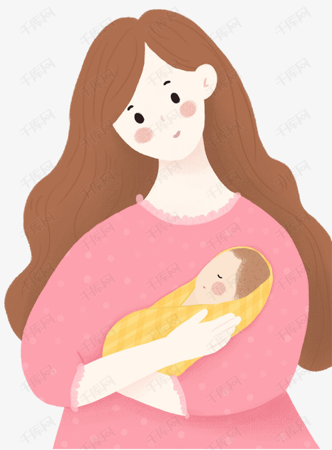 亲子插画妈妈                                            手抱婴儿