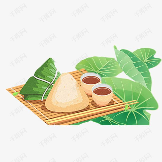 端午节绿色手绘美食粽子