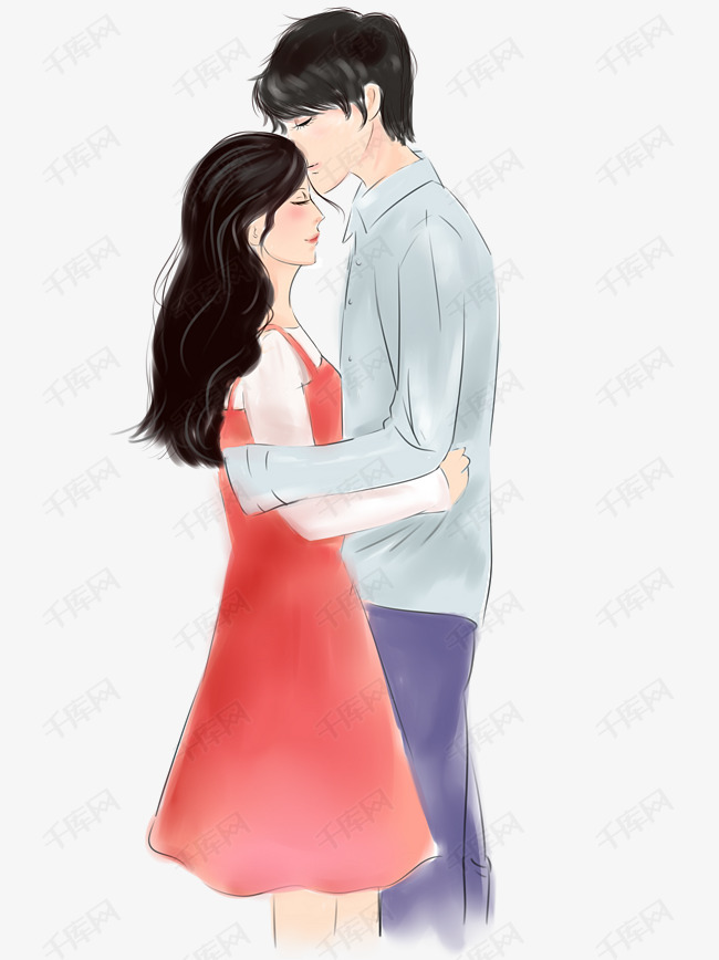 情侣拥抱手绘插画