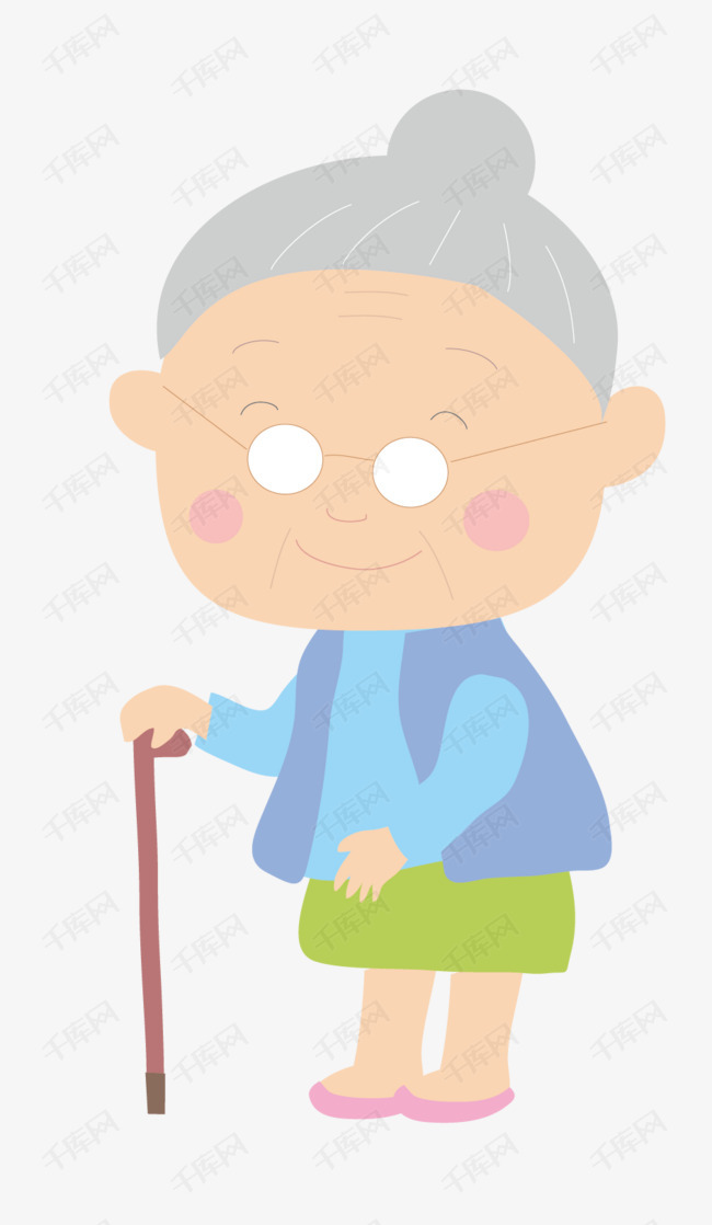 水彩老奶奶免抠图的素材免抠卡通手绘水彩老人老奶奶拐杖关爱老人