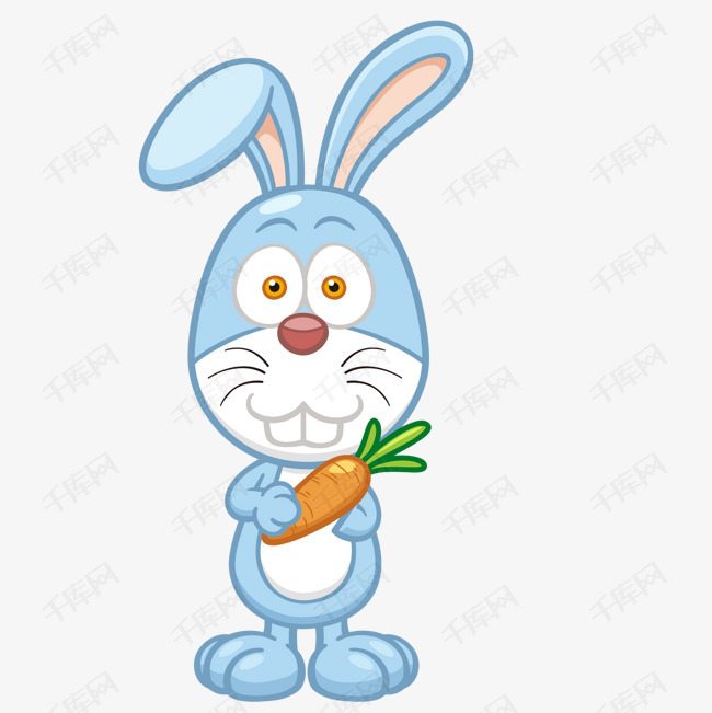 卡通拿着胡萝卜的小兔子