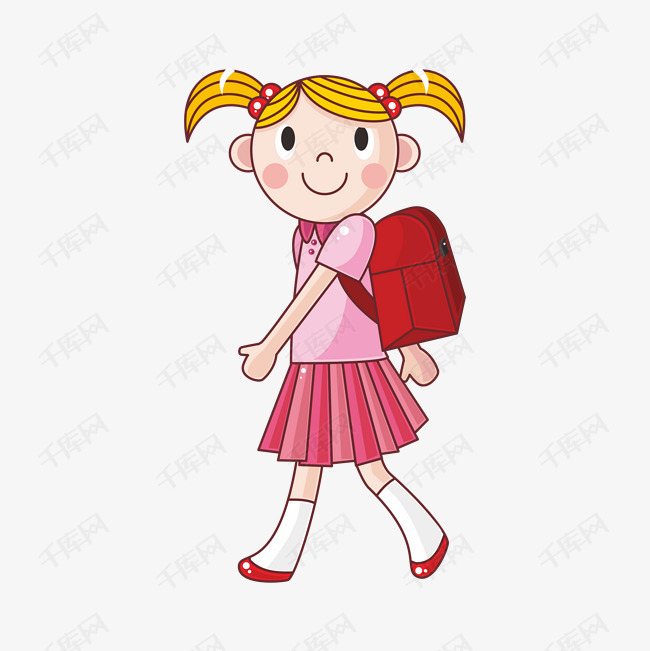 背着书包上学的小女孩