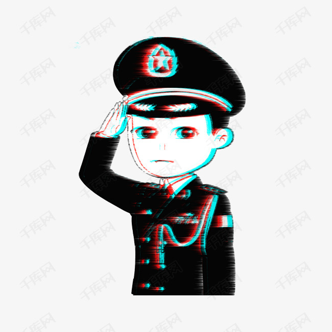 卡通警察敬礼黑白