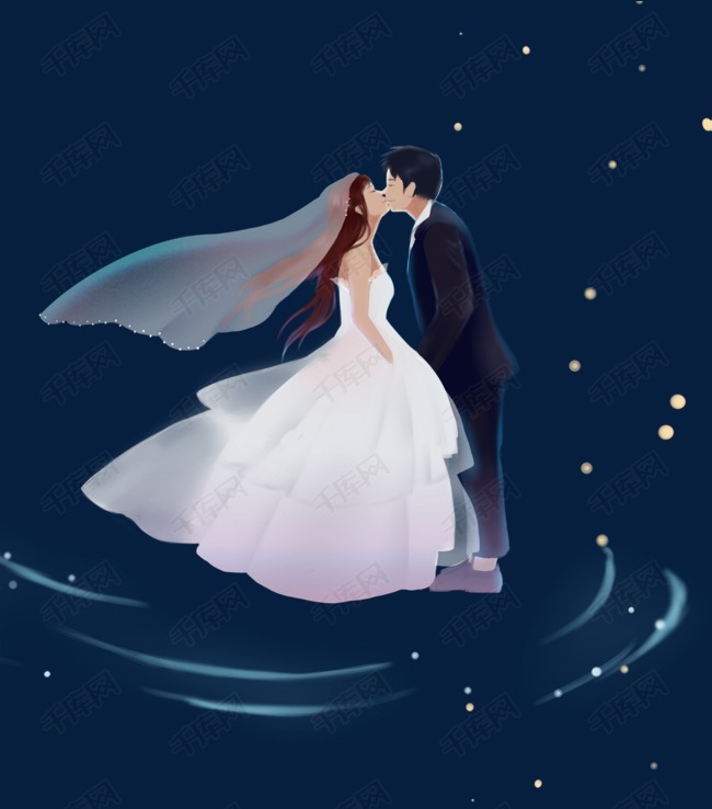 卡通浪漫婚礼情侣插画免抠
