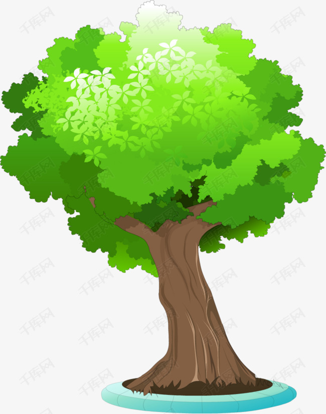 卡通绿色夏季写意树木手绘