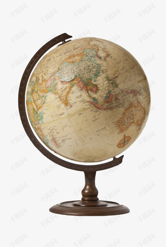 卡其色圆形旋转的地球仪古代器物实物