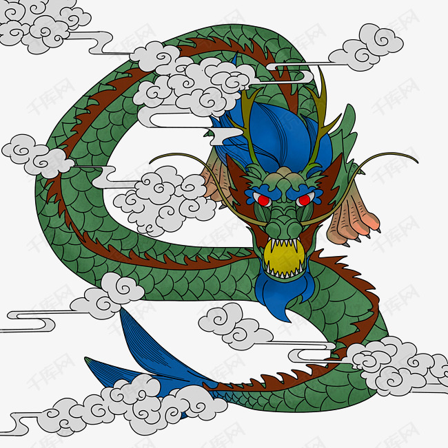 青龙祥云手绘线稿的素材免抠                                卡通打