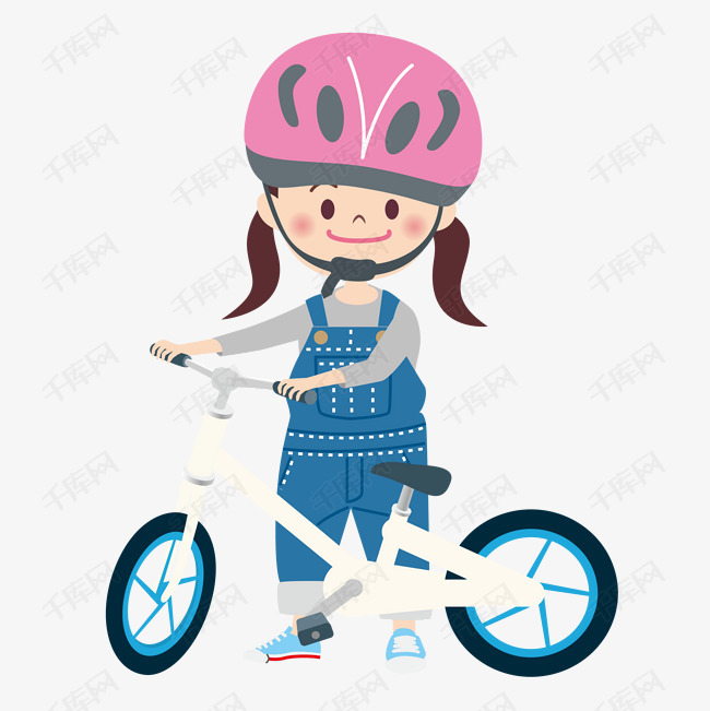 儿童节彩色卡通手绘小女孩骑自行车