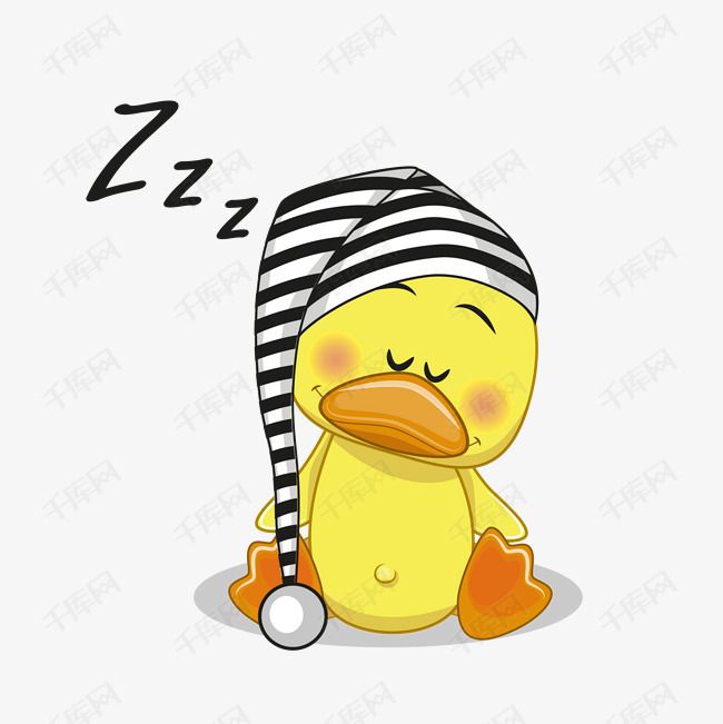 卡通手绘可爱的打瞌睡的小鸭子