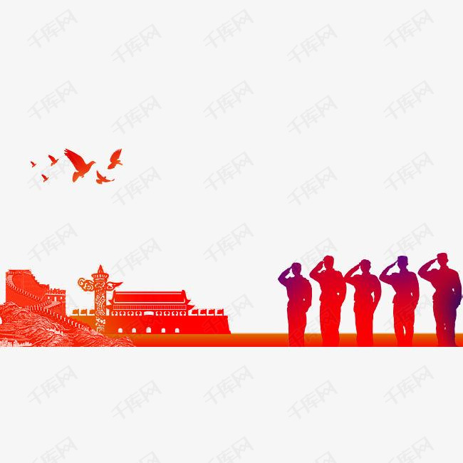 红色天安门和敬礼的人
