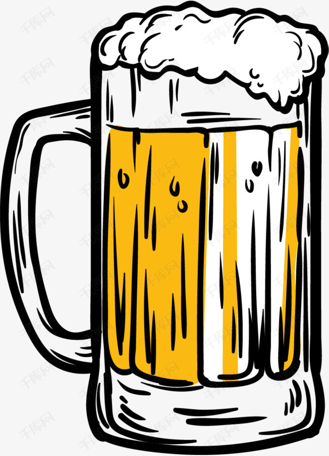 夏季手绘黄色啤酒的素材免抠夏季啤酒手绘啤酒一杯啤酒绘画画画黄色
