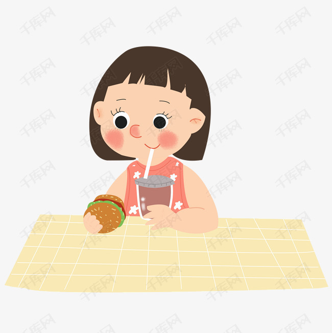 夏天小女孩吃汉堡喝饮料PNG素材女说还得行生长图片
