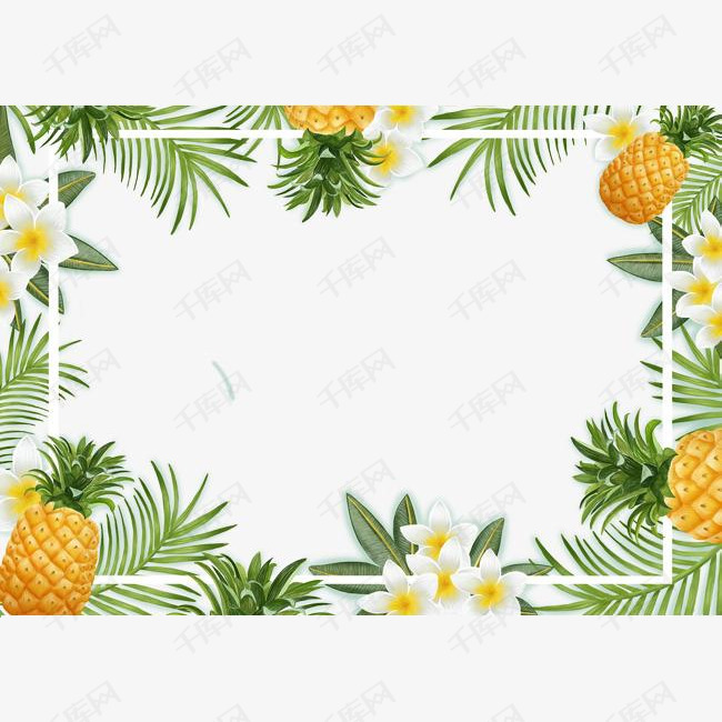 小清新手绘花环边框免抠系列的素材免抠小清新手绘方形花环植物边框