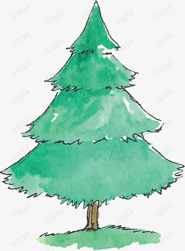 卡通水彩高清树木插画设计