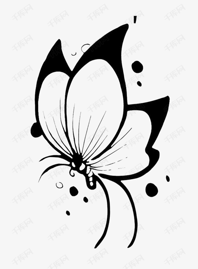 黑白水墨蝴蝶装饰图案素材