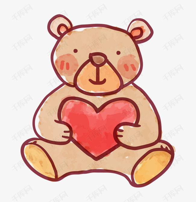 手绘卡通可爱抱心小熊的素材免抠手绘卡通可爱抱心小熊动画动漫爱情
