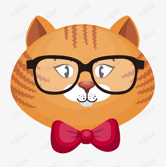 卡通戴眼镜的猫咪头像矢量素材