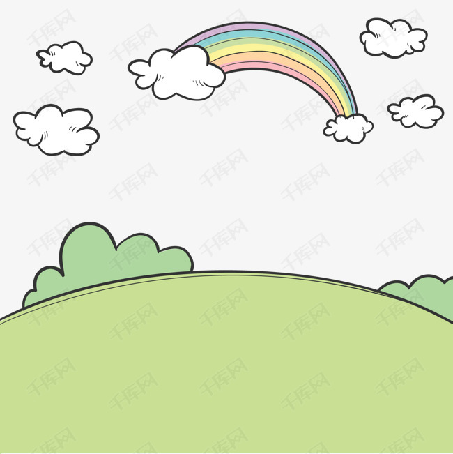 卡通草地的风景设计的素材免抠风景设计草地卡通矢量图彩虹手绘