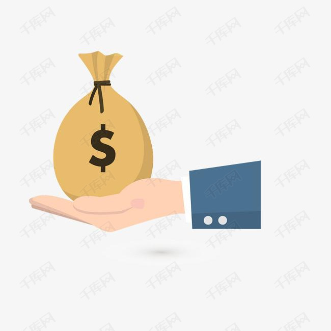 手绘卡通金融交易手拿钱袋子