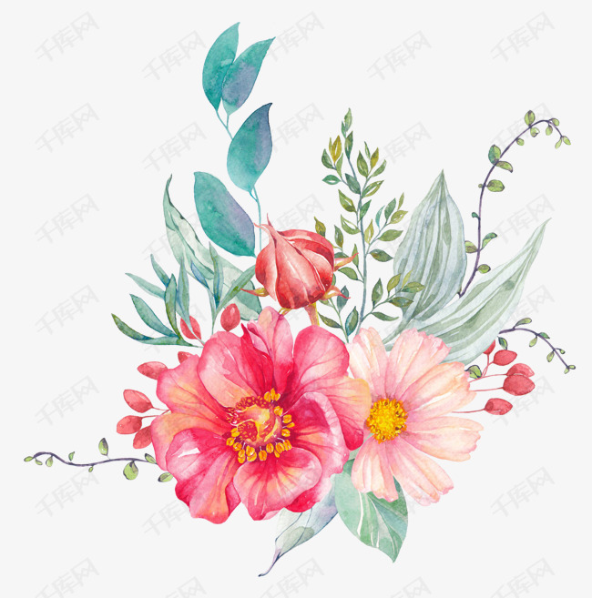 手绘的水彩花素材的素材免抠花朵卡通手绘装饰图彩色花朵手绘花朵彩色